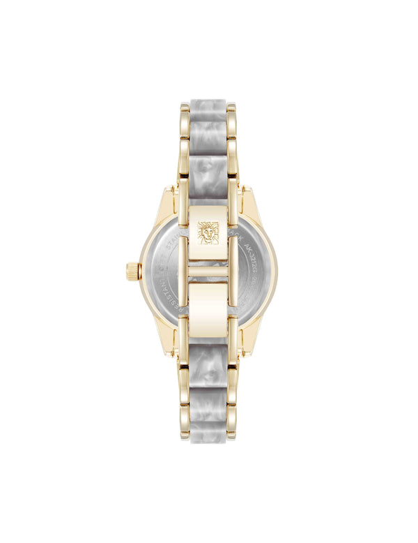 Anne Klein Pearlescent Acetate Link Bracelet Watch Light Grey/Gold-Tone