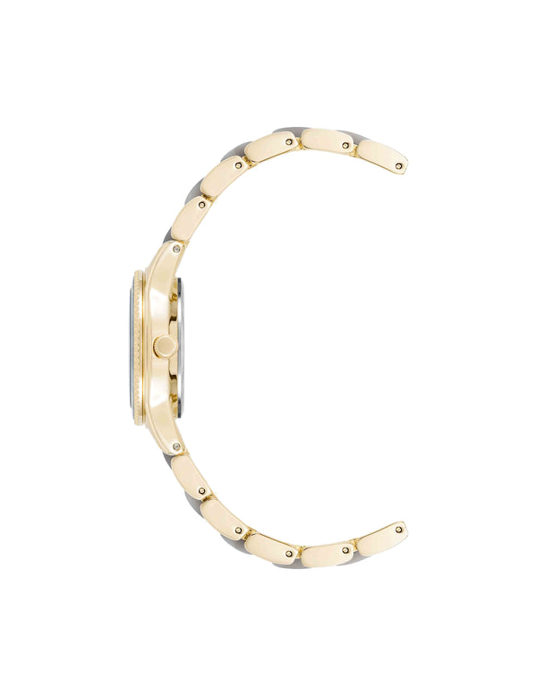 Anne Klein Pearlescent Acetate Link Bracelet Watch Light Grey/Gold-Tone