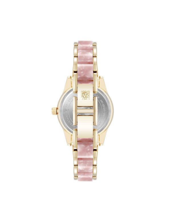 Anne Klein Pearlescent Acetate Link Bracelet Watch Light Pink/Gold-Tone