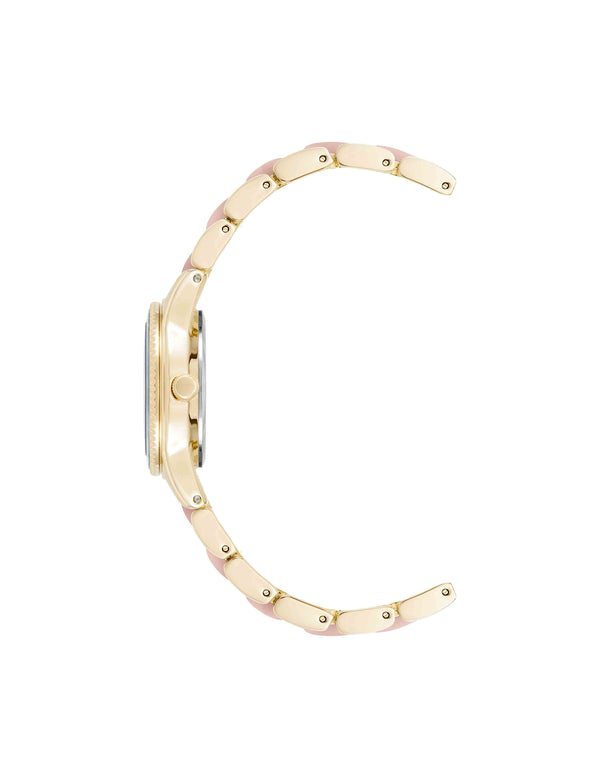 Anne Klein Pearlescent Acetate Link Bracelet Watch Light Pink/Gold-Tone