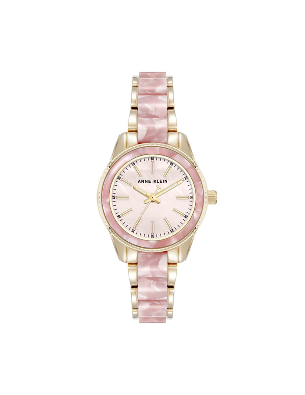 anne klein Pearlescent Acetate Link Bracelet Watch Light Pink/Gold-Tone