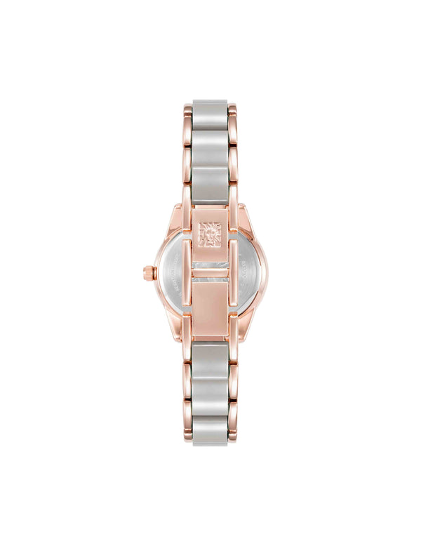 Anne Klein Pearlescent Acetate Link Bracelet Watch Taupe/Rose Gold-Tone
