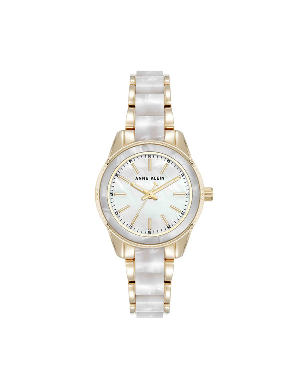 Anne Klein Pearlescent Acetate Link Bracelet Watch Taupe/Rose Gold-Tone