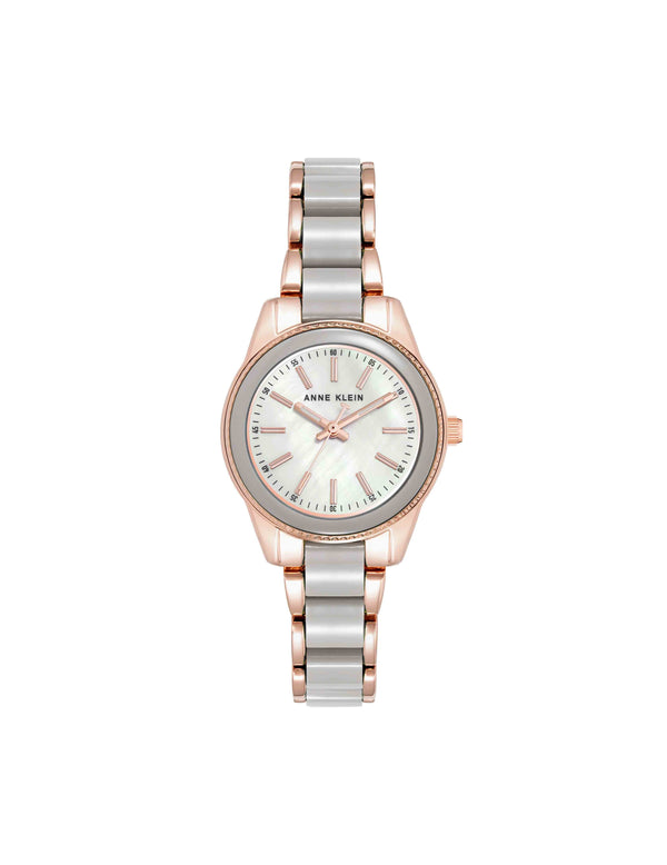 anne klein Pearlescent Acetate Link Bracelet Watch Taupe/Rose Gold-Tone