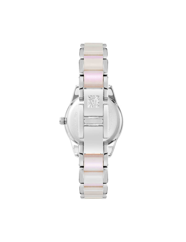 Anne Klein Pearlescent Resin Link Bracelet Watch Iridescent/ Silver-Tone