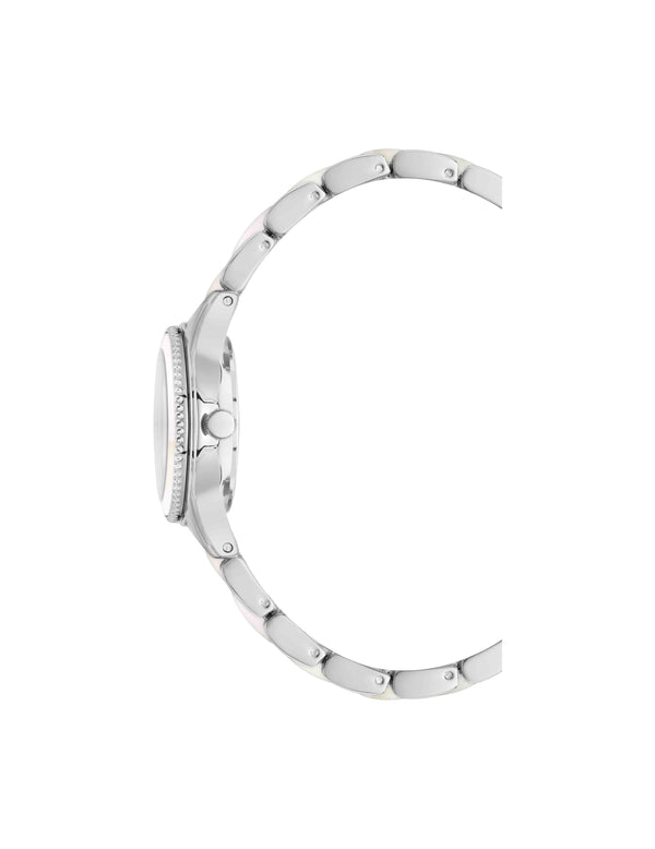 Anne Klein Pearlescent Resin Link Bracelet Watch Iridescent/ Silver-Tone