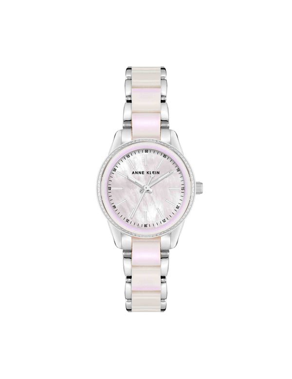 anne klein Pearlescent Resin Link Bracelet Watch Iridescent/ Silver-Tone