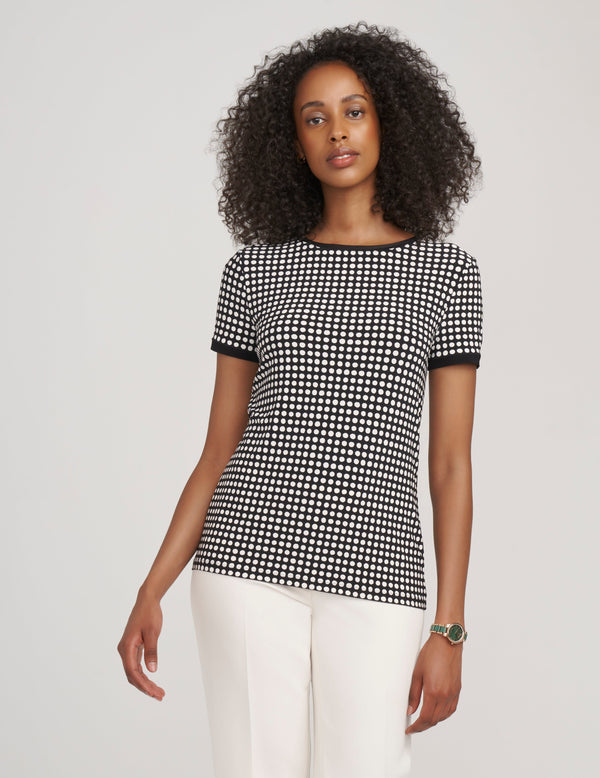 Anne Klein Pearly Dot Ity Button Up Back Top- Sale Anne Black/ Anne White