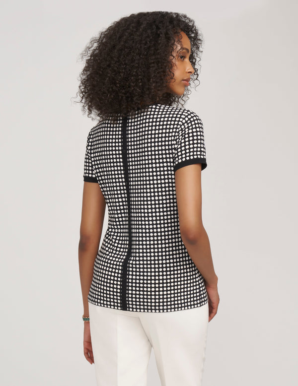 Anne Klein Pearly Dot Ity Button Up Back Top- Sale Anne Black/ Anne White