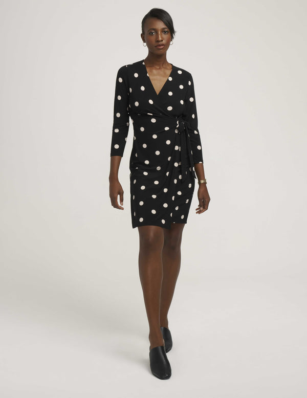 Anne Klein Petite Dot Print Faux Wrap Dress Anne Black/Anne White