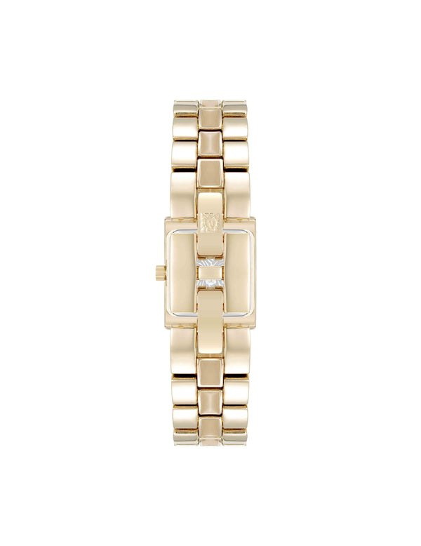 Anne Klein Petite Enamel Center Link Bracelet Watch Taupe/Gold-Tone