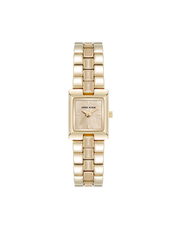anne klein Petite Enamel Center Link Bracelet Watch Taupe/Gold-Tone