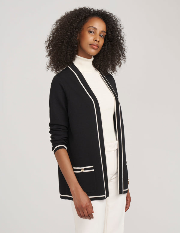 anne klein Petite Malibu Cardigan With Tipping Anne Black/ Anne White