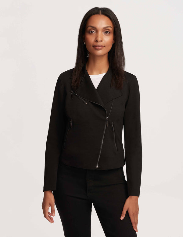 Anne Klein Petite Moto Jacket With Patch Pockets- Sale Anne Black