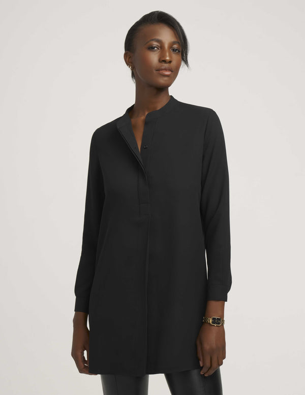 anne klein Petite Pop-Over Blouse With Covered Placket And Side Slits Anne Black