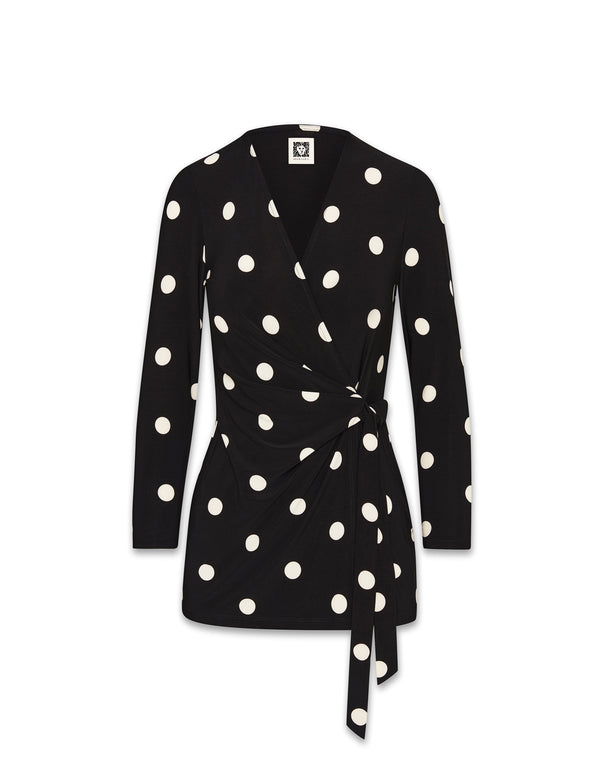 Anne Klein Petite Printed Faux Wrap Top- Sale Anne Black&Anne White