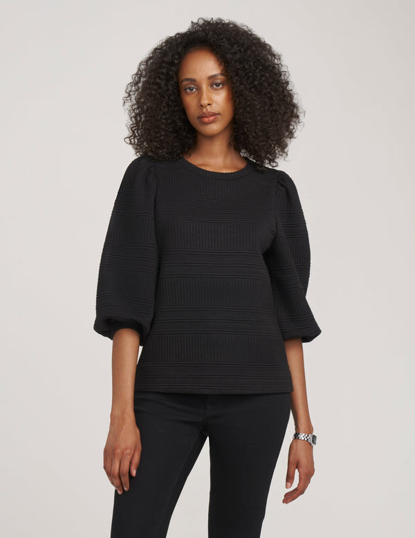 Anne Klein Petite Puff Sleeve Pullover Novelty Quilt- Sale Anne Black