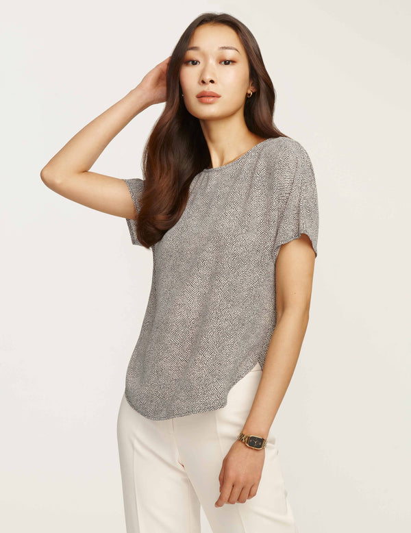 Anne Klein Petite Rambling Mini Dot Bateau Blouse- Sale Anne White/Anne Black