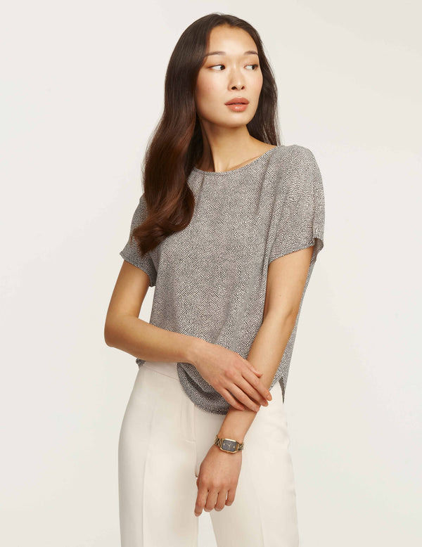 anne klein Petite Rambling Mini Dot Bateau Blouse- Sale Anne White/Anne Black