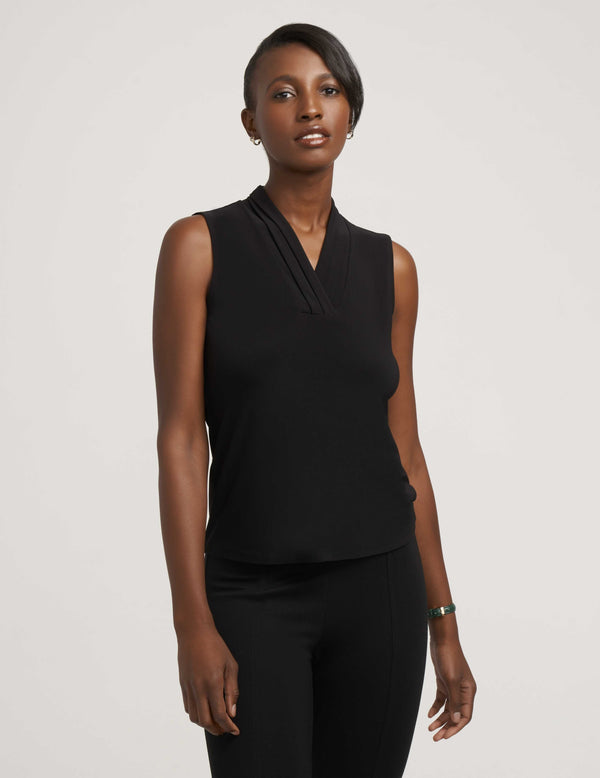 anne klein Petite V-Neck Triple Pleat Top Anne Black