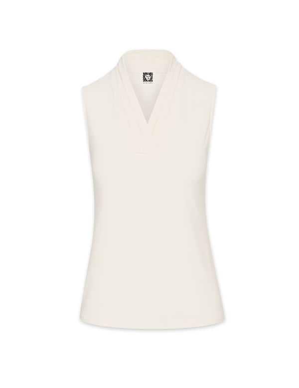Anne Klein Petite V-Neck Triple Pleat Top Anne White