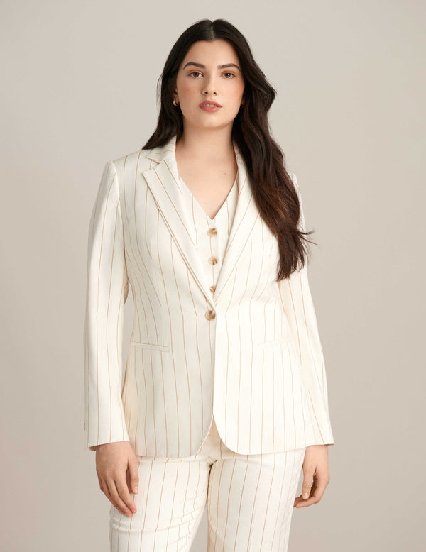 Anne Klein Pinstripe Blazer Jacket Bright White/Latte