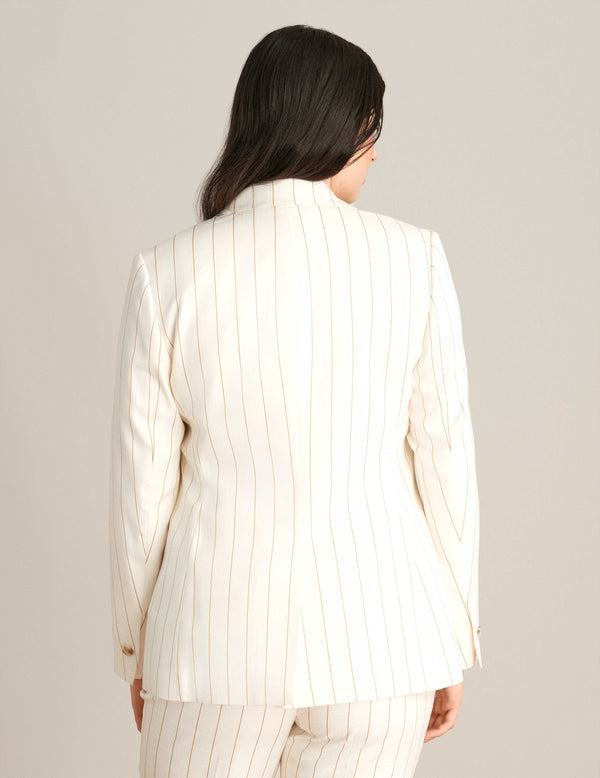 Anne Klein Pinstripe Blazer Jacket Bright White/Latte
