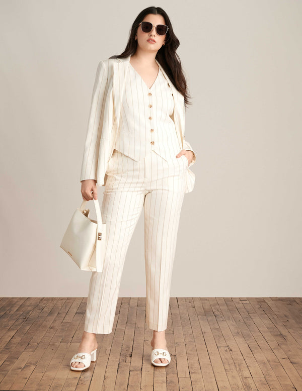 Anne Klein Pinstripe Blazer Jacket Bright White/Latte