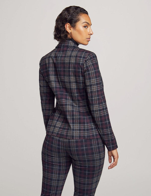 Anne Klein Plaid Printed Two Button Jacket- Sale Chianti Combo