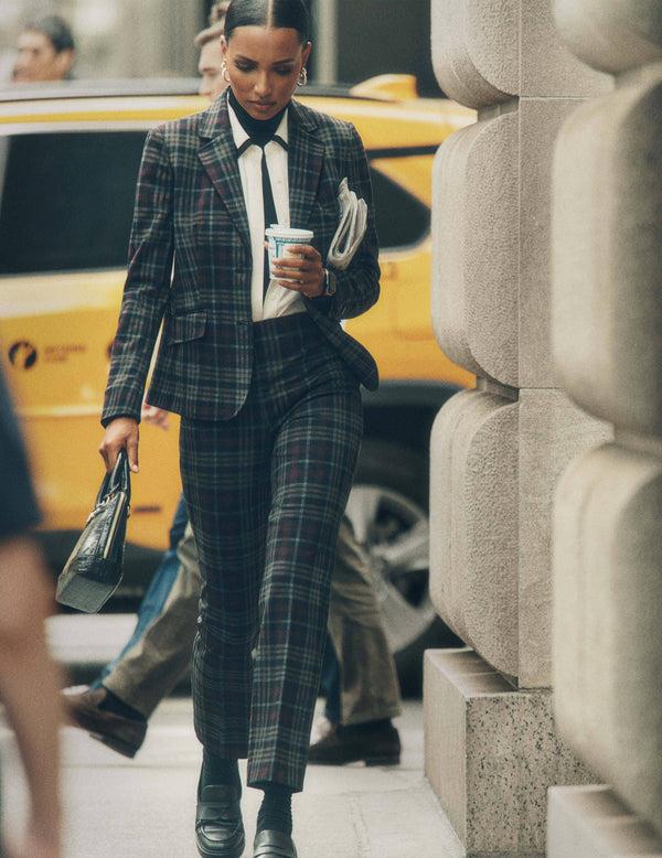 anne klein Plaid Printed Two Button Jacket- Sale Chianti Combo