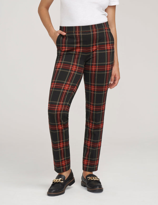 Anne Klein Plaid Slim Ankle Pant- Sale Titan Red Combo
