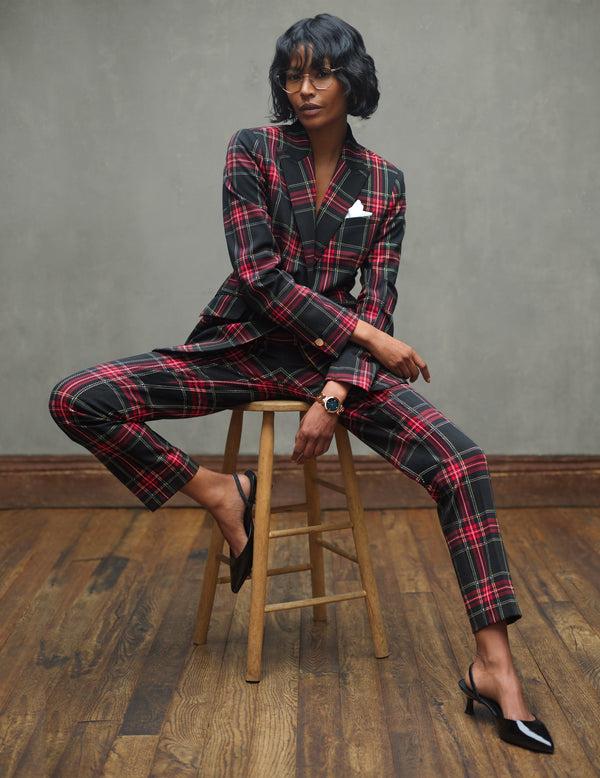 anne klein Plaid Slim Ankle Pant- Sale Titan Red Combo