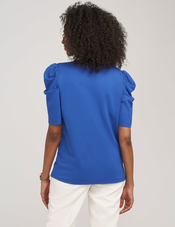 Anne Klein Pleat Sleeve V-Neck Top- Sale Royal Sapphire