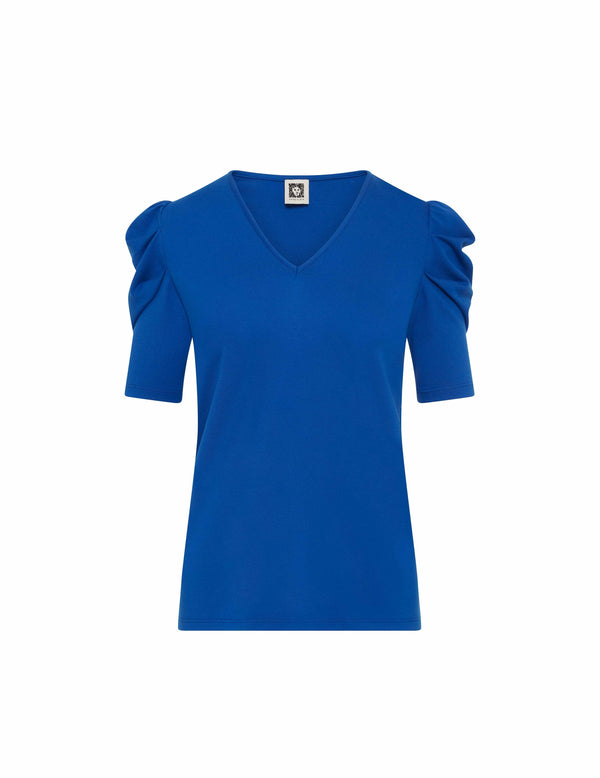 Anne Klein Pleat Sleeve V-Neck Top- Sale Royal Sapphire