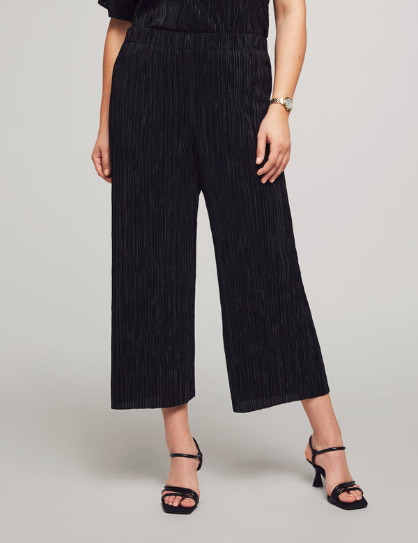 anne klein Pleated Knit Pull On Wide Leg Crop Anne Black