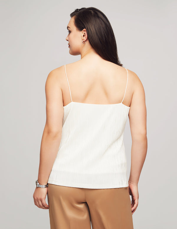 Anne Klein Pleated Knit V-Neck Cami- Sale Anne White