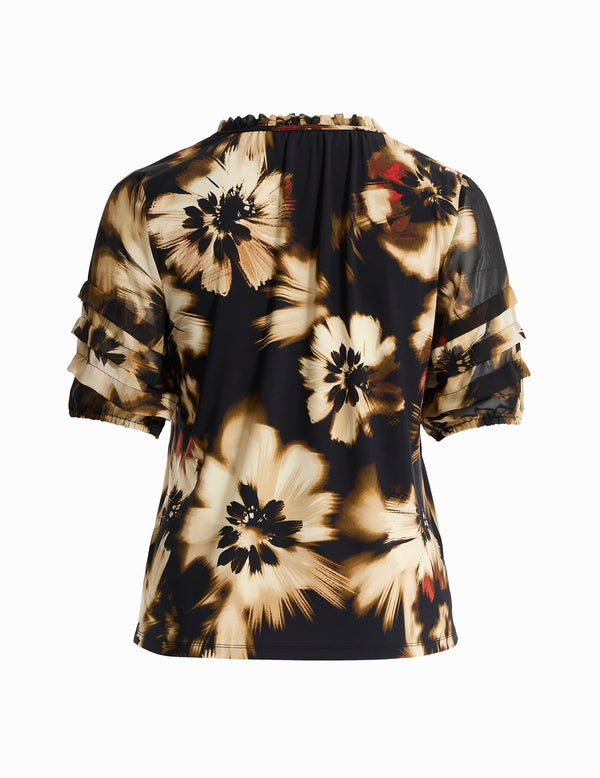 Anne Klein Plus Long Sleeve Smocked Neck Blouse Anne Black Multi