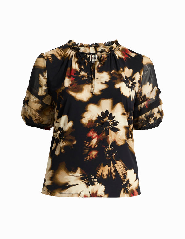 Anne Klein Plus Long Sleeve Smocked Neck Blouse Anne Black Multi