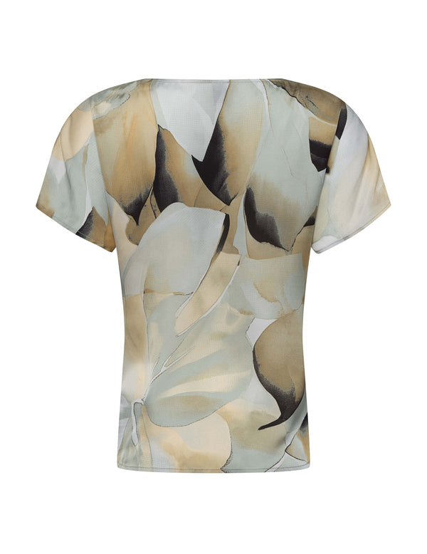 Anne Klein Plus Short Sleeve Blouse With Bateau Neckline Soft Aloe Multi