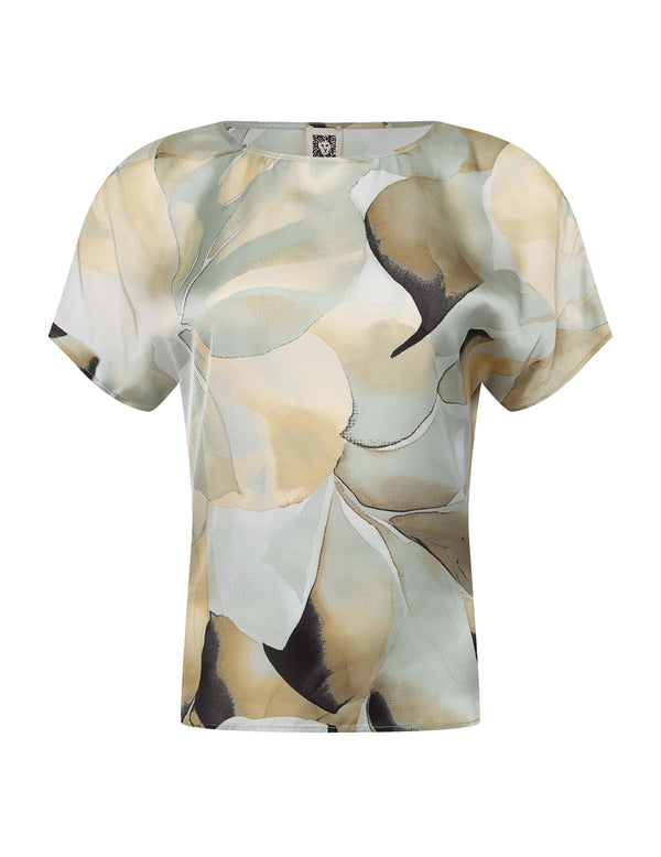 anne klein Plus Short Sleeve Blouse With Bateau Neckline Soft Aloe Multi