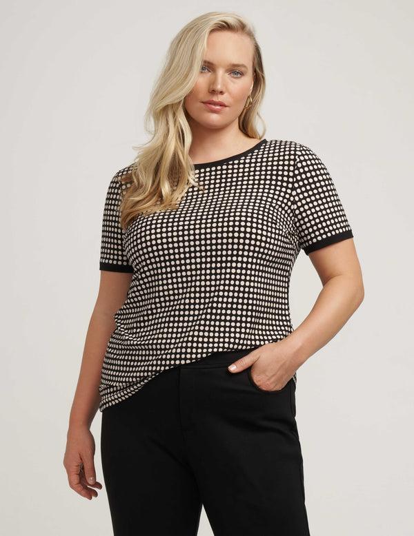 Anne Klein Plus Size Button Back Knit Tee Anne Black/Anne White