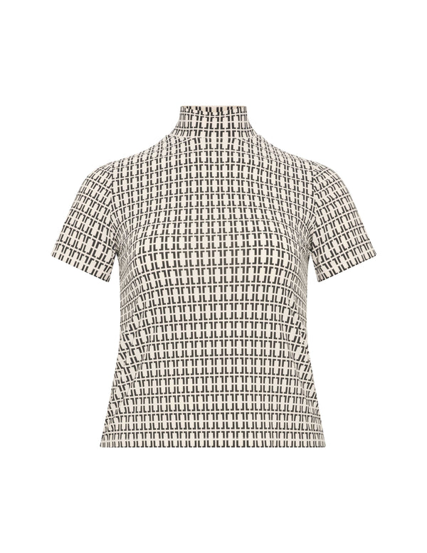 Anne Klein Plus Size Chainlink Mock Neck Top- Sale Anne White/Anne Black