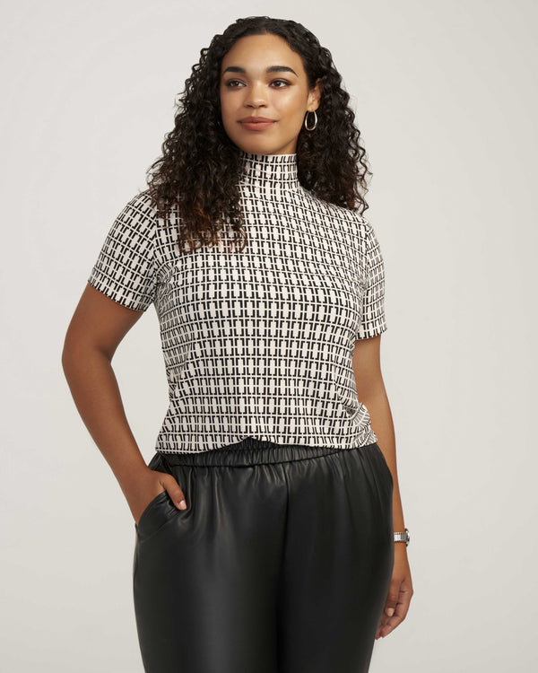 anne klein Plus Size Chainlink Mock Neck Top- Sale Anne White/Anne Black