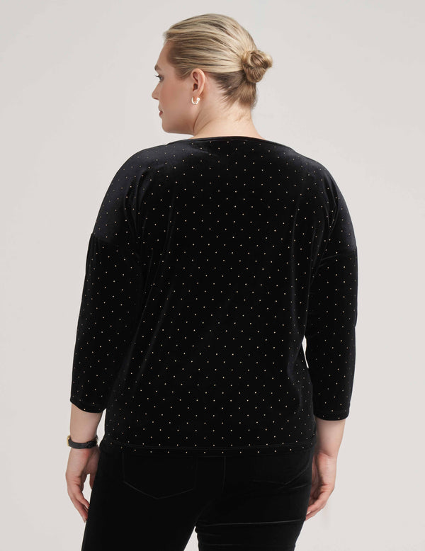 Anne Klein Plus Size Classic Dewdrop Dot Velour Top- Sale Anne Black/ Gold