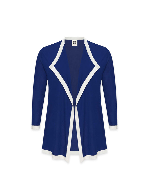 Anne Klein Plus Size Color Block Drapey Cardigan- Sale Magritte Blue/NYC White