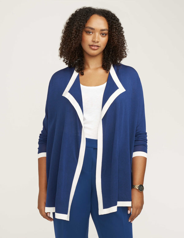 Anne Klein Plus Size Color Block Drapey Cardigan- Sale Magritte Blue/NYC White