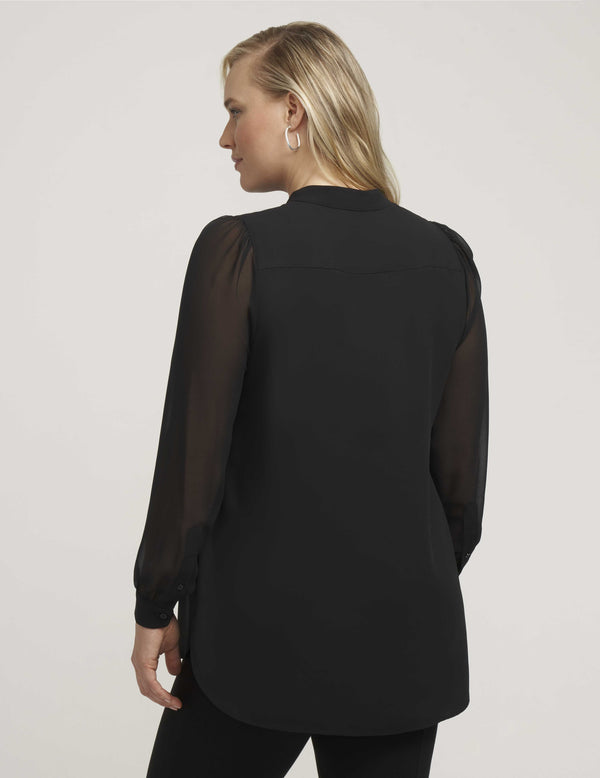 Anne Klein Plus Size Combo Sleeve Poet Blouse- Sale Anne Black