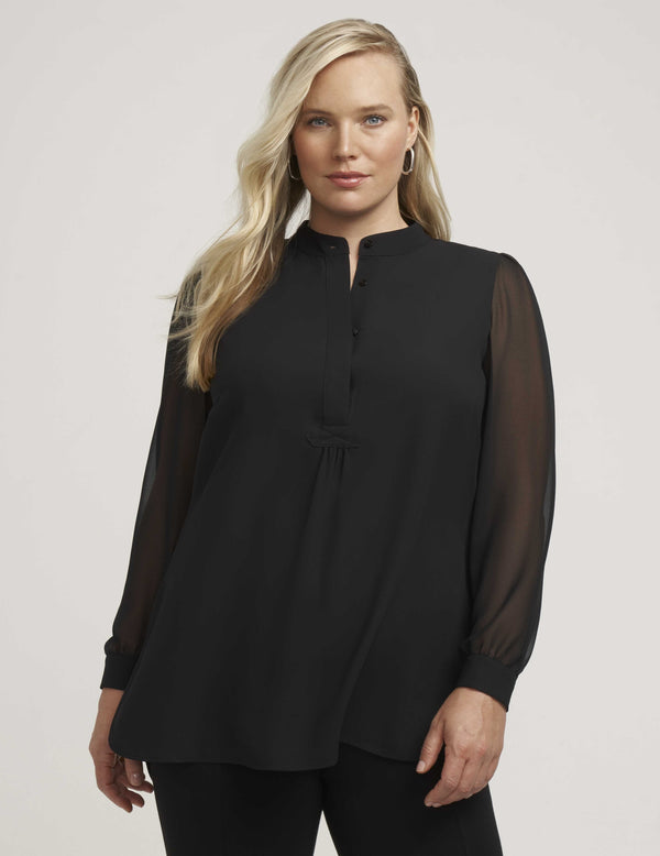 anne klein Plus Size Combo Sleeve Poet Blouse- Sale Anne Black