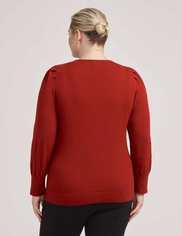 Anne Klein Plus Size Cotton Cashmere Puff Sleeve With Crew Neck- Sale Titan Red