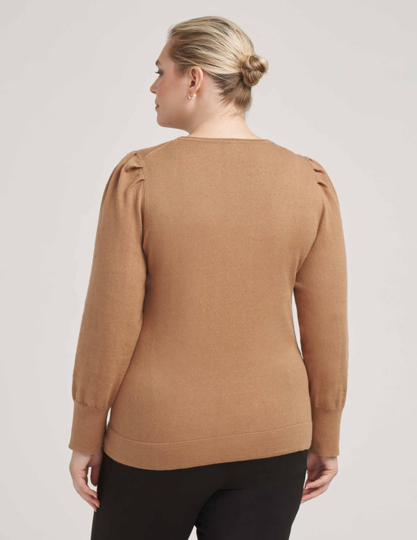 Anne Klein Plus Size Cotton Cashmere Puff Sleeve With Crew Neck- Sale Vicuna